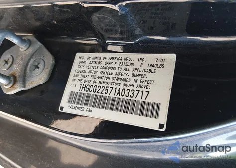 2001 Honda Accord 3.0 Ex from USA, damaged, VIN 1HGCG22571A033717